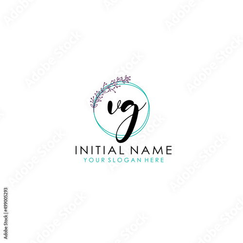 VG Initial letter handwriting and signature logo. Beauty vector initial logo .Fashion boutique floral and botanical