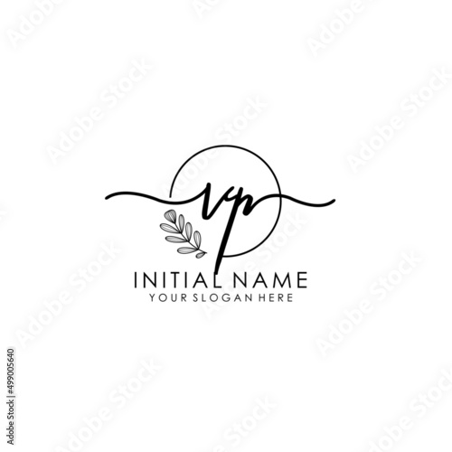 VP Luxury initial handwriting logo with flower template, logo for beauty, fashion, wedding, photography photo