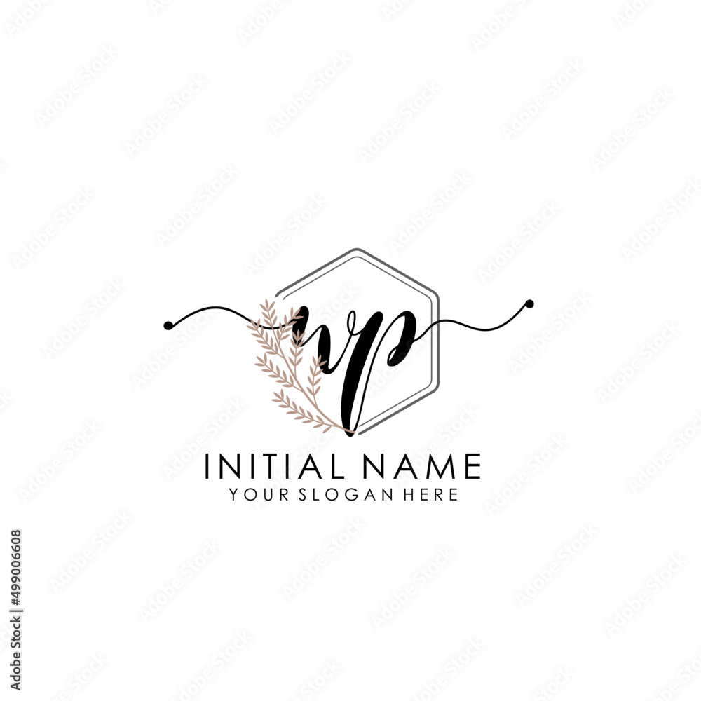 WP Luxury initial handwriting logo with flower template, logo for beauty, fashion, wedding, photography WP Luxury initial handwriting logo with flower template, logo for beauty, fashion, wedding, photography