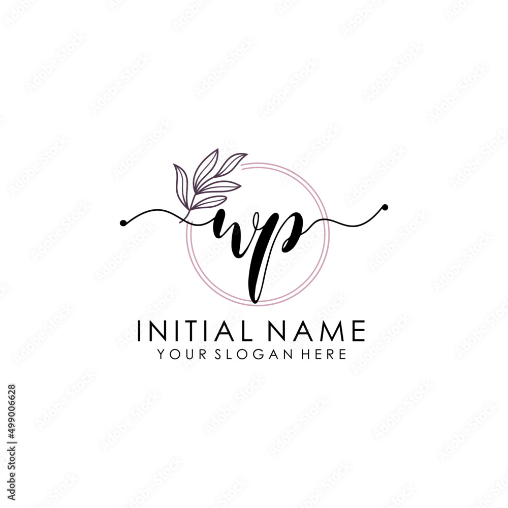 WP Luxury initial handwriting logo with flower template, logo for beauty, fashion, wedding, photography WP Luxury initial handwriting logo with flower template, logo for beauty, fashion, wedding, photography