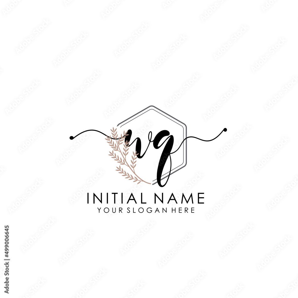 WQ Luxury initial handwriting logo with flower template, logo for beauty, fashion, wedding, photography WQ Luxury initial handwriting logo with flower template, logo for beauty, fashion, wedding, photography