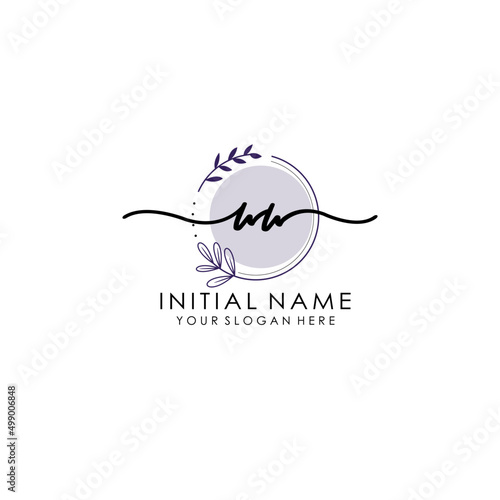 WW Luxury initial handwriting logo with flower template, logo for beauty, fashion, wedding, photography