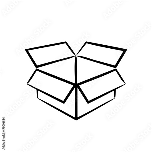 Box icon or logo, abstract silhouette on white background. A hand drawn raster line art. The black pictogram for website design and mobile applications.