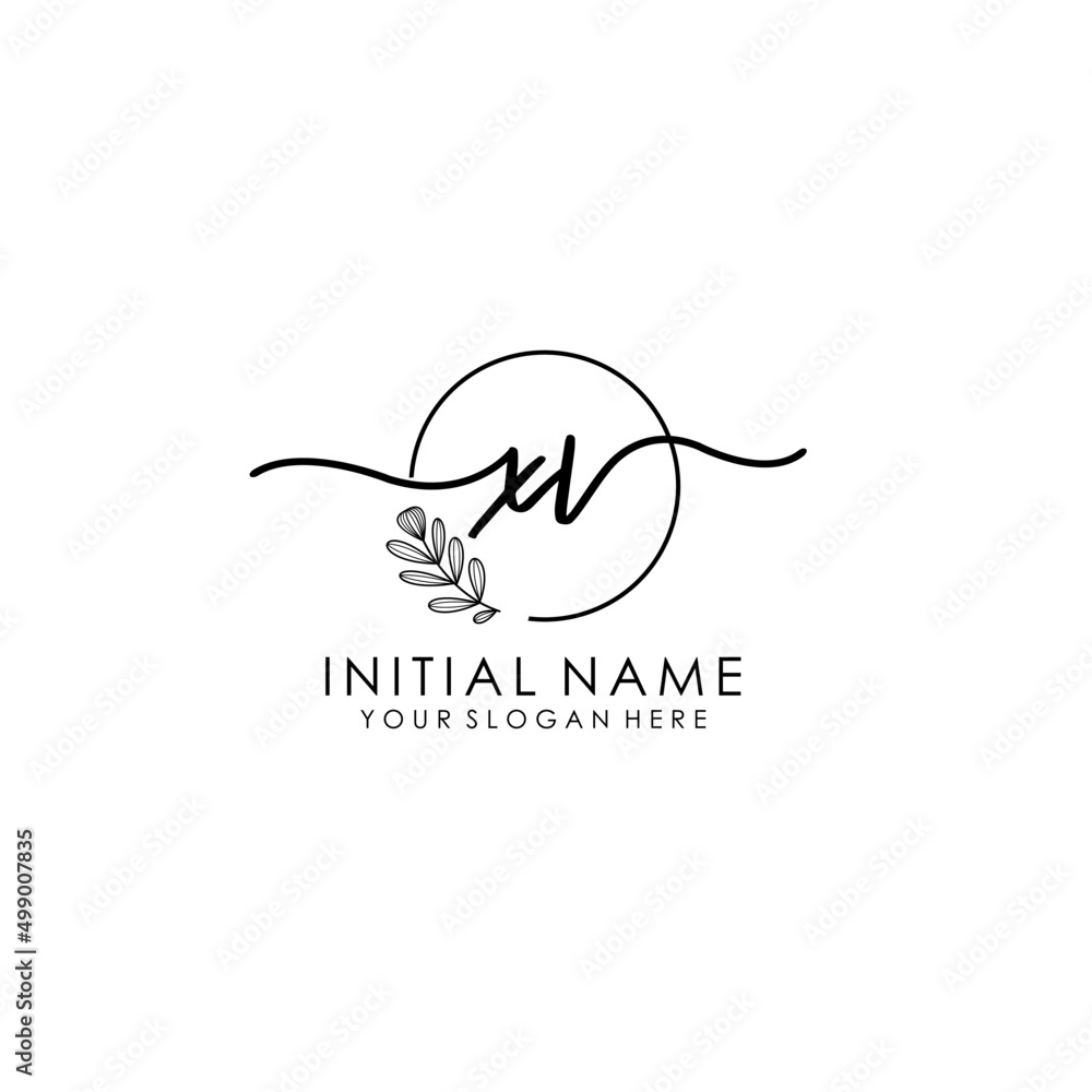 XV Luxury initial handwriting logo with flower template, logo for beauty, fashion, wedding, photography XV Luxury initial handwriting logo with flower template, logo for beauty, fashion, wedding, photography