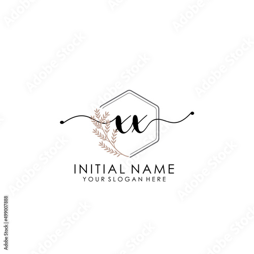 XX Luxury initial handwriting logo with flower template, logo for beauty, fashion, wedding, photography