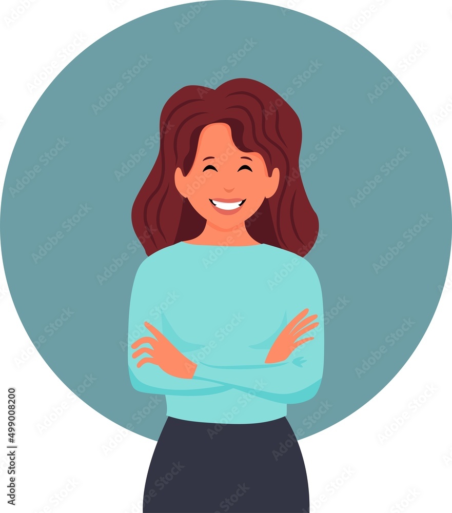 Vector illustration of a smiling cute and happy office girl with brown hair Vector illustration of a smiling cute and happy office girl with brown hair