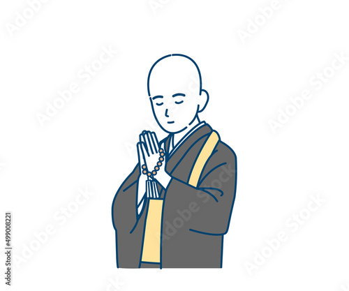 住職　和尚　お坊さん　男性　合掌　手を合わせる　イラスト