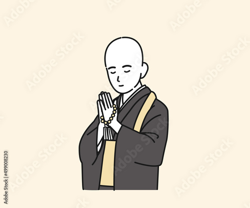 住職　和尚　お坊さん　男性　合掌　手を合わせる　イラスト