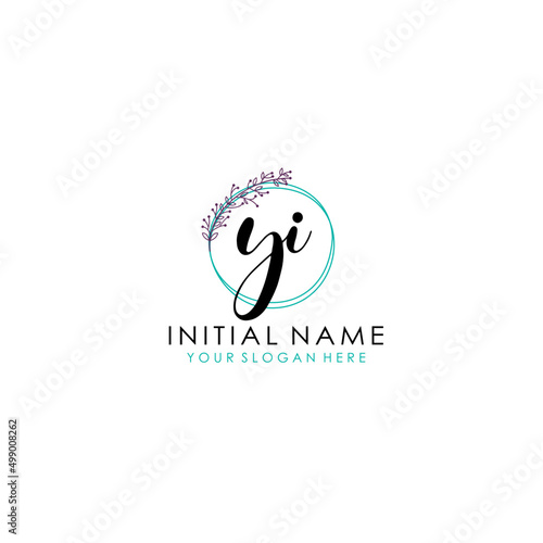 YI Initial letter handwriting and signature logo. Beauty vector initial logo .Fashion  boutique  floral and botanical
