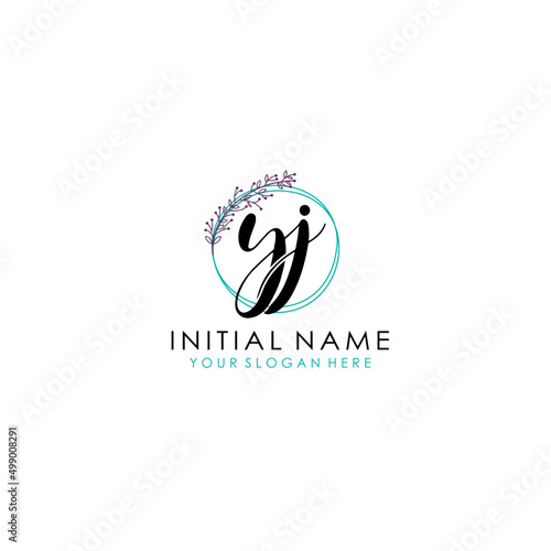 YJ Initial letter handwriting and signature logo. Beauty vector initial logo .Fashion boutique floral and botanical