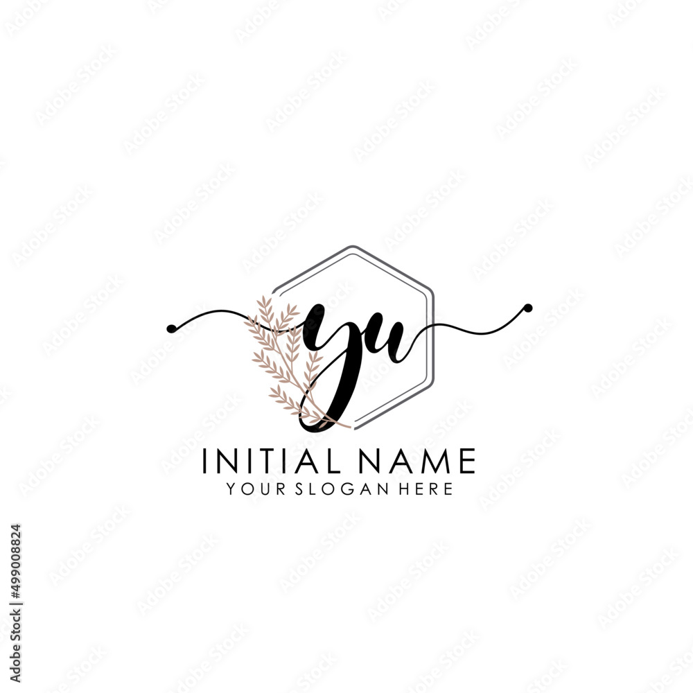 YU Luxury initial handwriting logo with flower template, logo for beauty, fashion, wedding, photography YU Luxury initial handwriting logo with flower template, logo for beauty, fashion, wedding, photography