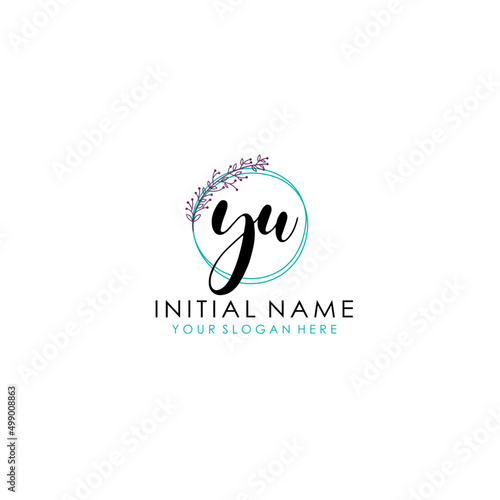 YU Initial letter handwriting and signature logo. Beauty vector initial logo .Fashion boutique floral and botanical