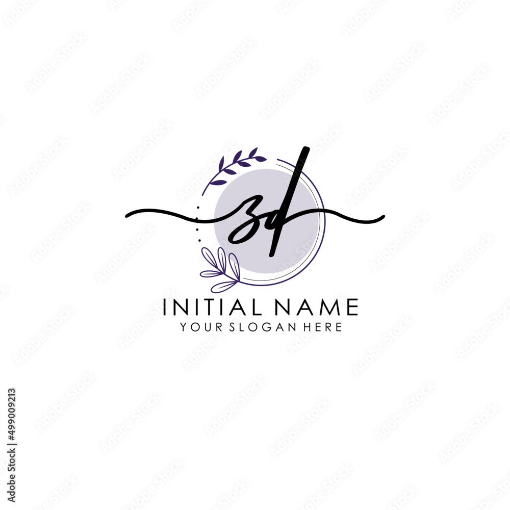 ZD Luxury initial handwriting logo with flower template, logo for beauty, fashion, wedding, photography ZD Luxury initial handwriting logo with flower template, logo for beauty, fashion, wedding, photography