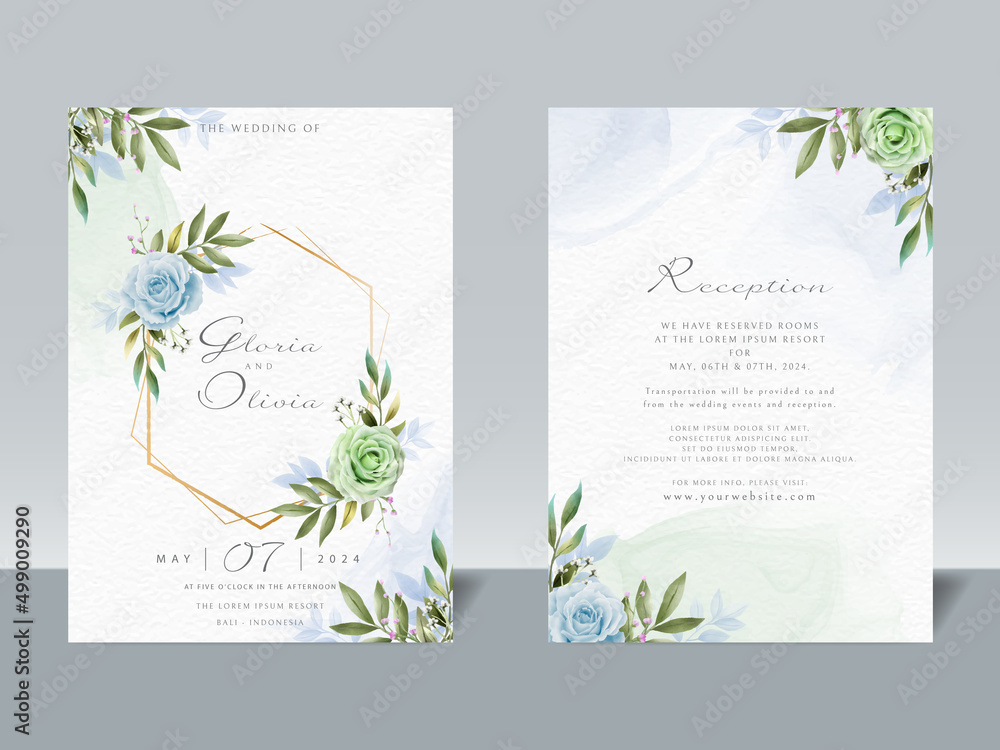 Elegant wedding invitation card template floral watercolor