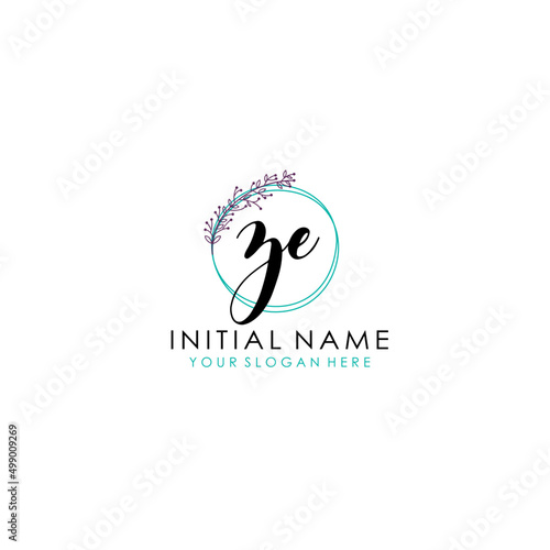 ZE Initial letter handwriting and signature logo. Beauty vector initial logo .Fashion boutique floral and botanical