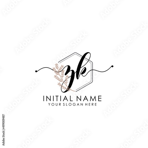 ZK Luxury initial handwriting logo with flower template, logo for beauty, fashion, wedding, photography photo