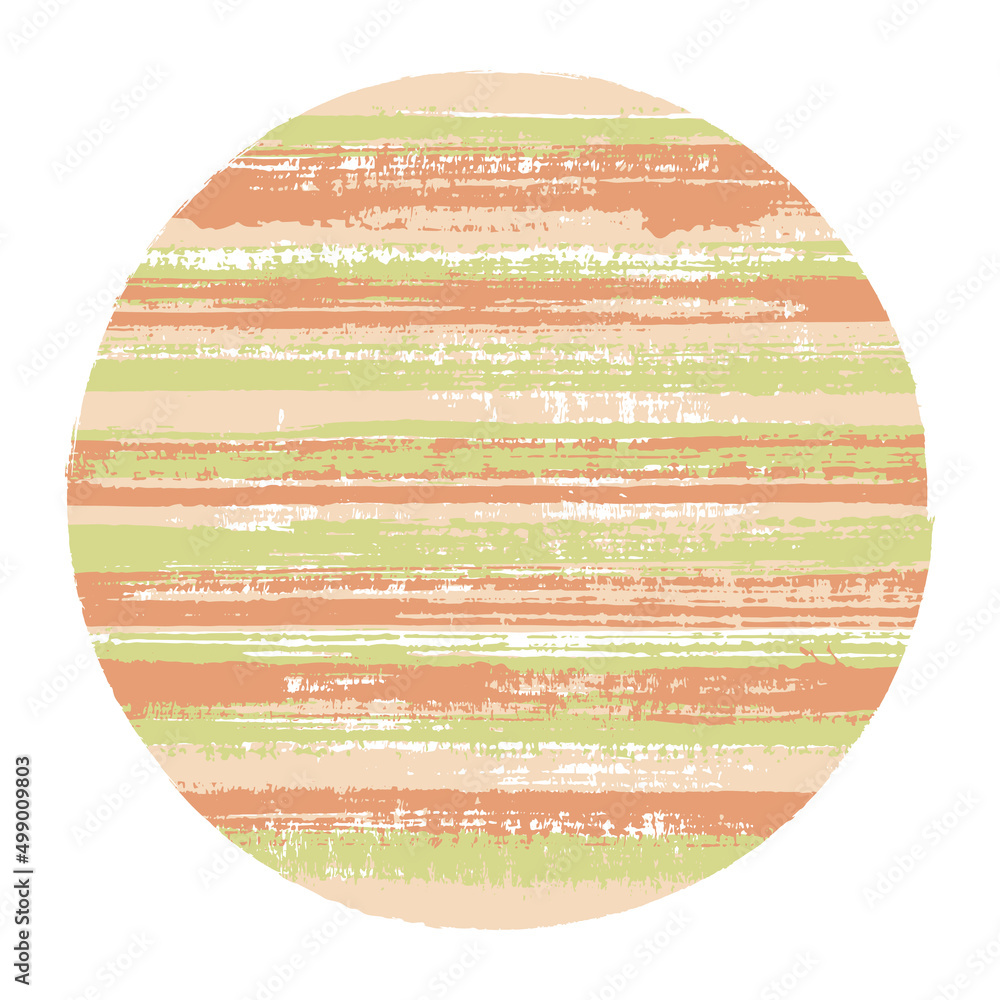 Circle vector geometric shape with striped texture of watercolor horizontal lines. Disc banner with old paint texture. Badge round shape logotype circle with grunge background of stripes.