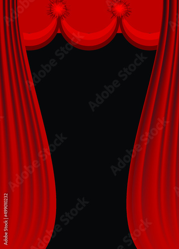 Blank red curtains background design vector on black color