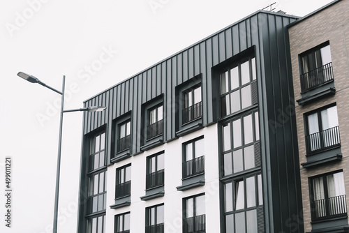 Exterior of modern apartment buildings. Abstract geometric background of modern architecture