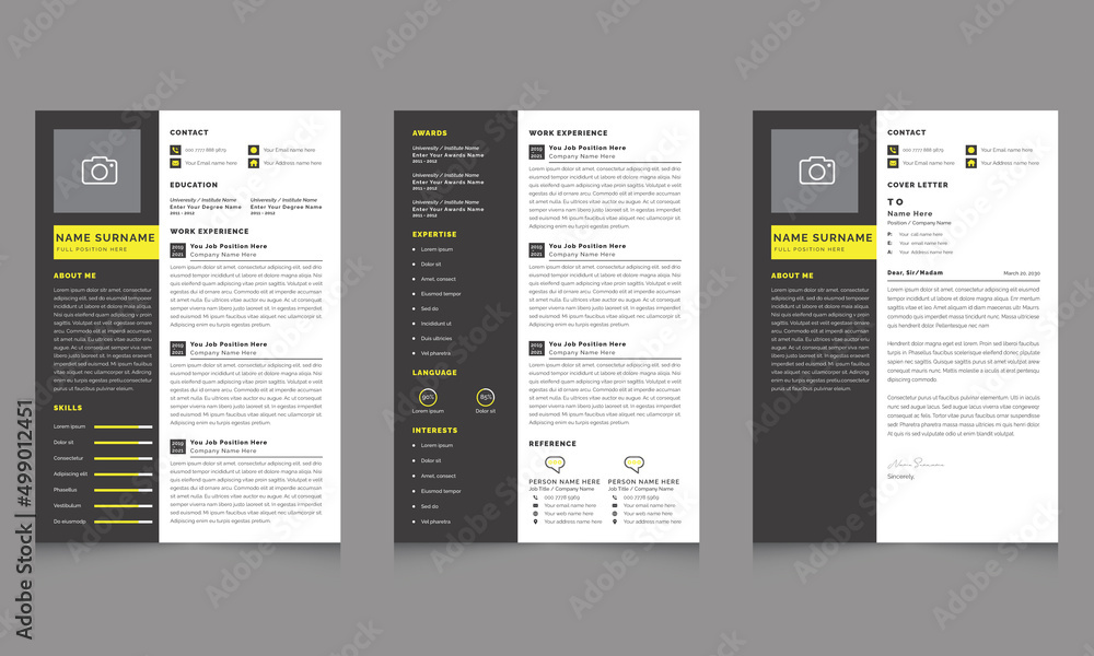 Black Sidebar Resume Template, Resume and Cover Letter Layouts Set