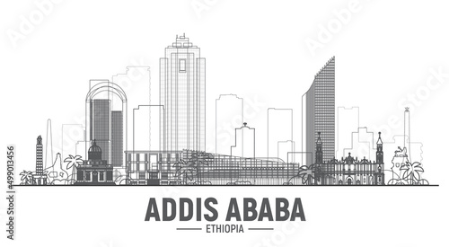 Addis Ababa   Ethiopia   line city skyline on white background. Stroke vector illustration. Business travel and tourism concept with modern buildings. Image for banner or website.