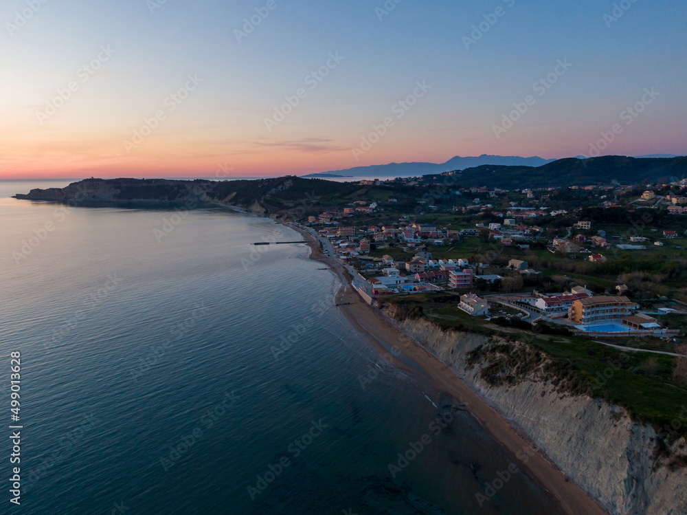 Aerial panoramic view of arillas in north corfu greece