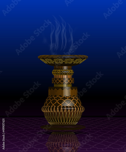Censer mockup design vector on decorative floor beautiful in dark light blue color