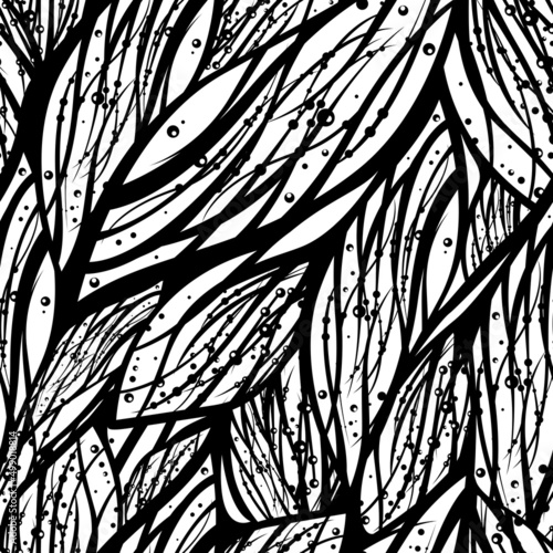 Abstract seamless pattern with floral elements in black, grey and white colors. Vector illustration. Template design for fabric, t-shirt or bag print, greeting card, wrapping paper.