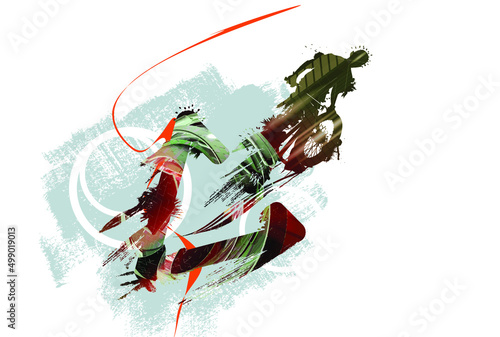Active young man doing tricks on a bicycle, extreme sport concept. Sport background ready for poster or banner, vector