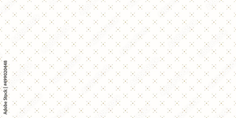 Vector golden minimalist background. Simple geometric seamless pattern with tiny diamond shapes, rhombuses, flower silhouettes. Subtle gold and white abstract texture. Elegant luxury decorative design - obrazy, fototapety, plakaty 