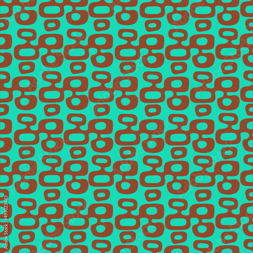 Bright turquoise blue and chocolate brown Mid-Century Modern "Tiki" pattern, repeatable and seamless.
