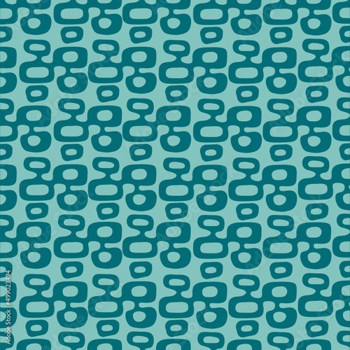 Teal blue and light aqua Mid-Century Modern "Tiki" pattern, repeatable and seamless.
