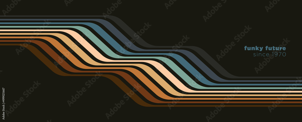Futuristic 1970's background design in abstract retro style with colorful lines. Vector illustration. - obrazy, fototapety, plakaty 