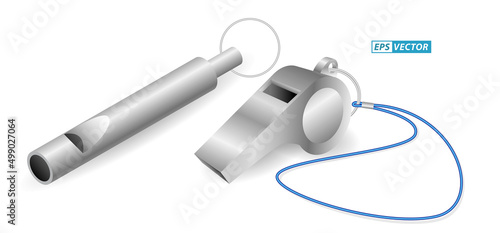 set of realistic metal wistle isolated or sport whistle for trainer or coaches or sport equipment concept. eps vector