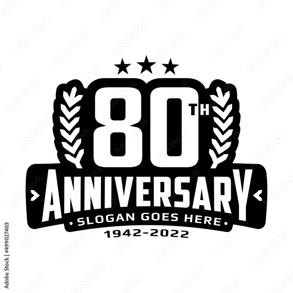 Naklejka premium 80 years anniversary logo design template. 80th anniversary celebration logotype. Vector and illustration.