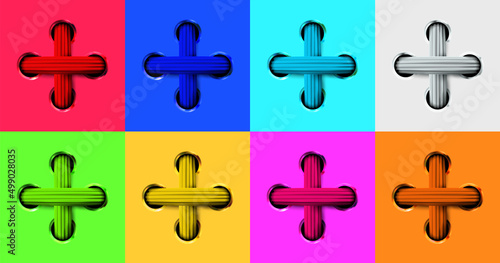 Realistic template, lace-up, cross from a shoelace. Multicolored sewing lacing, criss cross. Cross-stitching. Vector