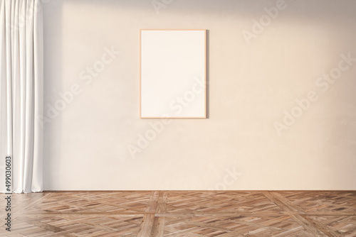 Contemporary empty home interior  parquet flooring  wall mock up  Scandi-Boho style. 3d rendering 