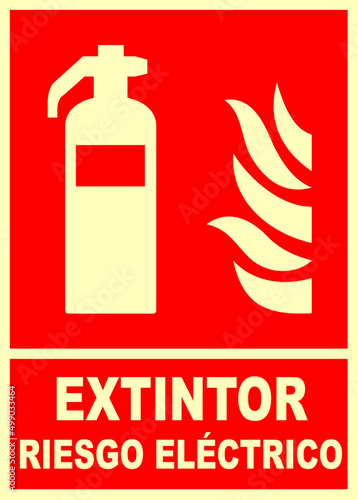 cf005, señal, riesgo eléctrico, extintor , icono, rojo, símbolo, estándar, derecha, pictograma, normatividad, vector, incendios, contraincendios, pictograma, fuego, señales, 