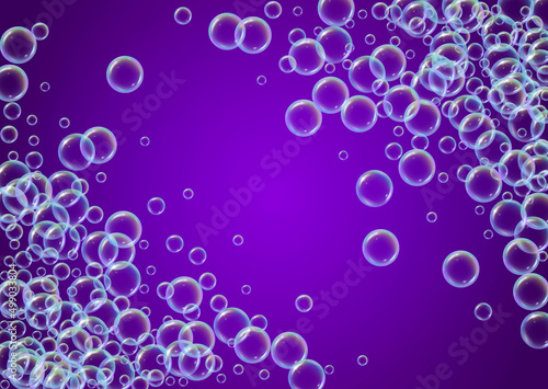 Shampoo bubble. Detergent bath foam, suds and soap for bathtub. Aqua Blue fizz and splash. Realistic water frame and border. 3d vector illustration poster. colorful liquid shampoo bubble.