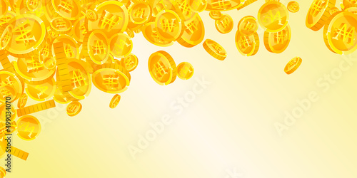Korean won coins falling. Gorgeous scattered WON coins. Korea money. Magnificent jackpot, wealth or success concept. Vector illustration.