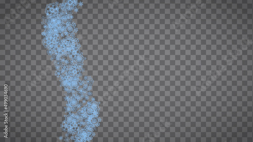 Snowflakes frame on transparent background. Christmas and Happy New Year. Isolated horizontal snowflakes frame for banners, gift cards, party invitation, partner compliment and special business offer