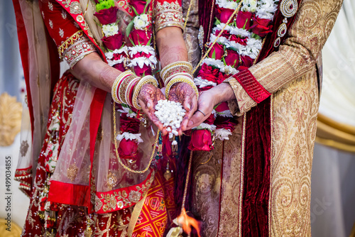 Indian Hindu wedding ceremony pooja ritual items close up