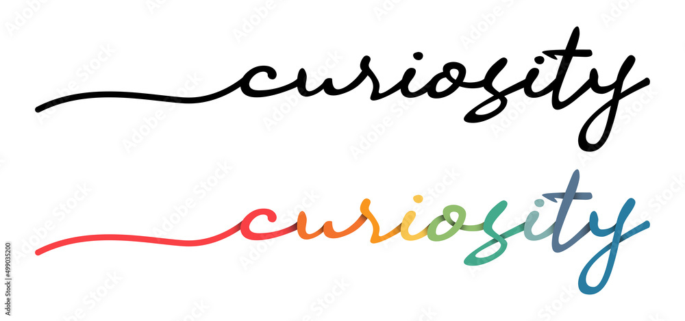 Curiosity Handwriting Black & Colorful Lettering Calligraphy Banner. Greeting Card Illustration.
