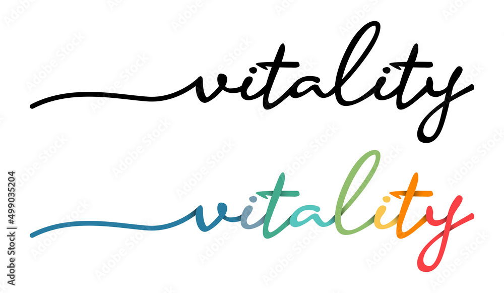 Vitality Handwriting Black & Colorful Lettering Calligraphy Banner Vector Illustration.