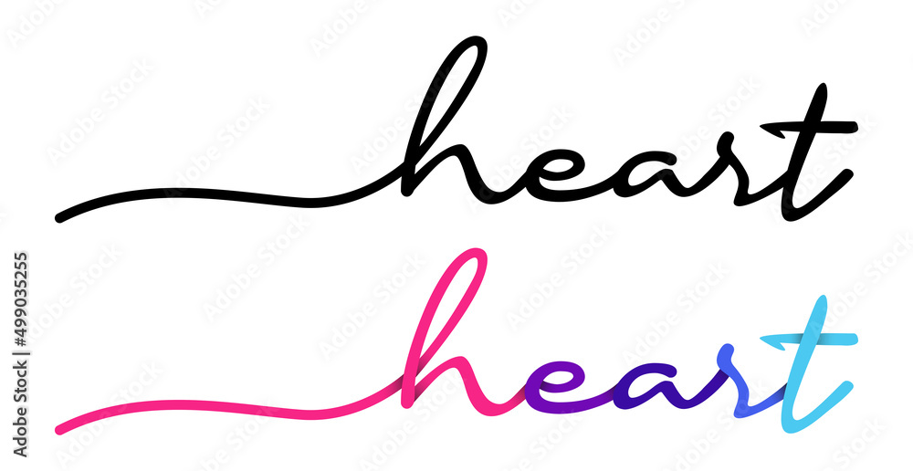 Heart Handwriting Black & Colorful Lettering Calligraphy Banner. Greeting Card Vector Illustration. Heart Handwriting Black & Colorful Lettering Calligraphy Banner. Greeting Card Vector Illustration.