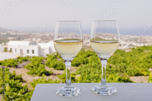 Two glasses of cold white wine close-up