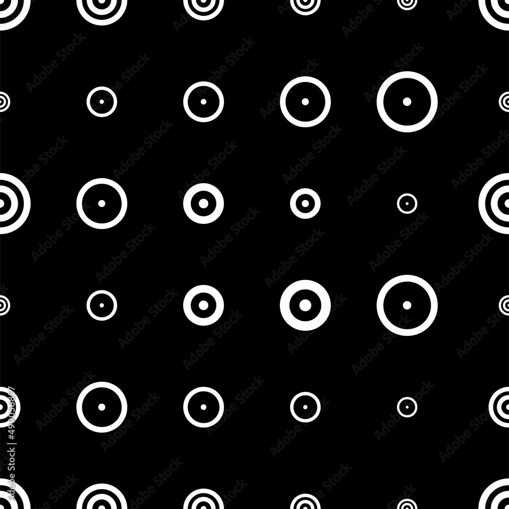 Vector illustration. Geometric seamless pattern. Solid dots and linear circles in rows. Spotted black and white background. Simple monochrome abstract pattern. Vector illustration. Geometric seamless pattern. Solid dots and linear circles in rows. Spotted black and white background. Simple monochrome abstract pattern.