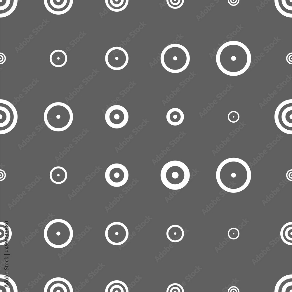 Vector illustration. Geometric seamless pattern. Solid dots and rhombus-shaped linear circles. Spotted gray and white background. Simple monochrome abstract pattern.