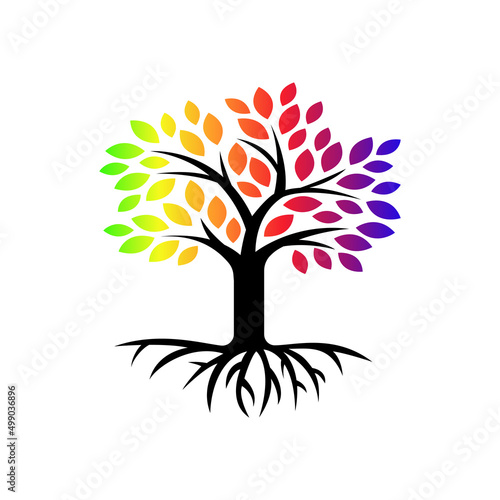 Tree of life rainbow leaf vector logo design inspiration isolated on white background