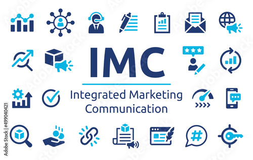 IMC abbreviation, stands for Integrated Marketing Communication icon set. Vector illustration.